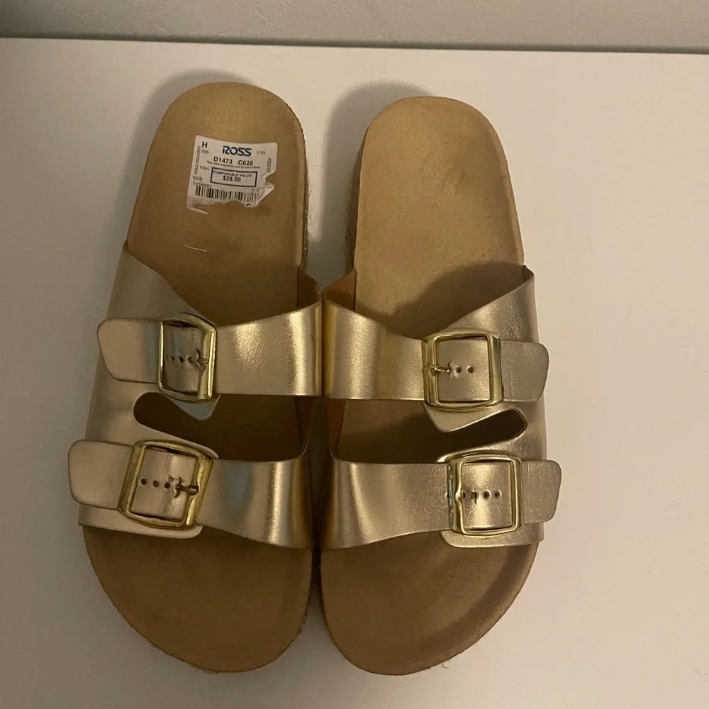 Gold Sandals with Buckle Straps - Picture 3 of 5